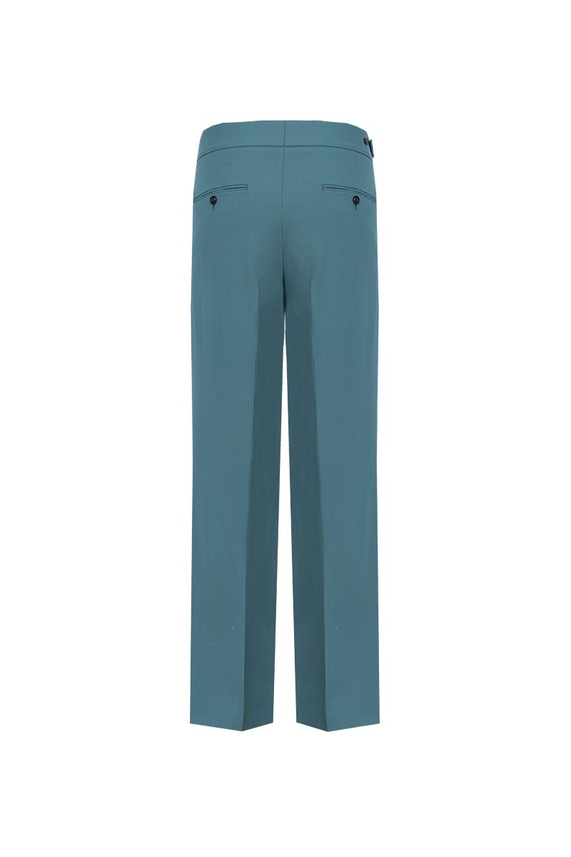 THEODORE Blue Grey Double-Pleat Wool Trousers, view 3 of 6