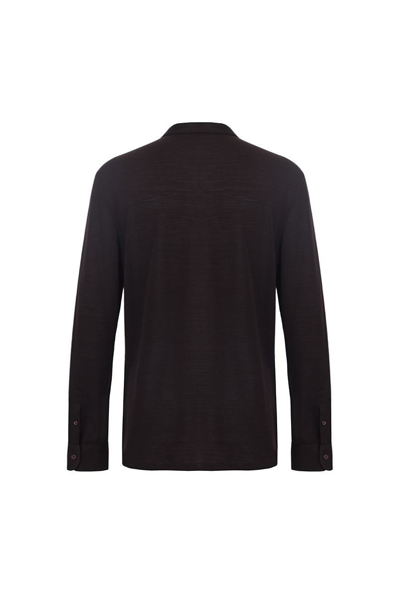 THEODORE The Sperlonga Brown Piqué Blend Stand-Collar Polo, view 3 of 7