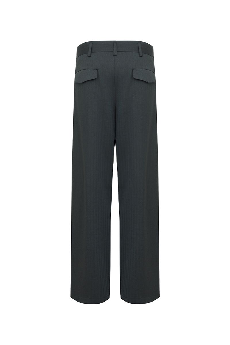 THEODORE Green Striped Wool Trousers, view 2 of 2