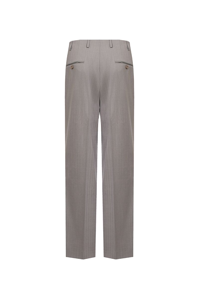 THEODORE Grey Wide-Leg Herringbone Wool Trousers, view 3 of 8