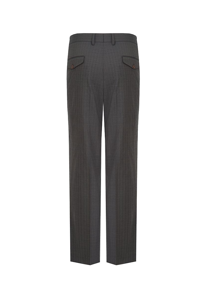THEODORE Charcoal Striped Double-Pleat Wool Trousers, view 3 of 8