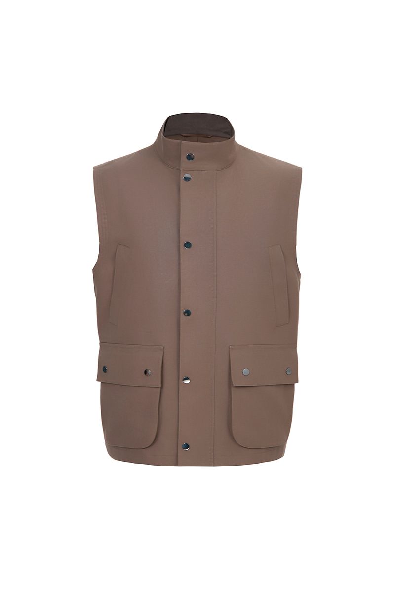 THEODORE Brown Cotton Gilet, view 1 of 2