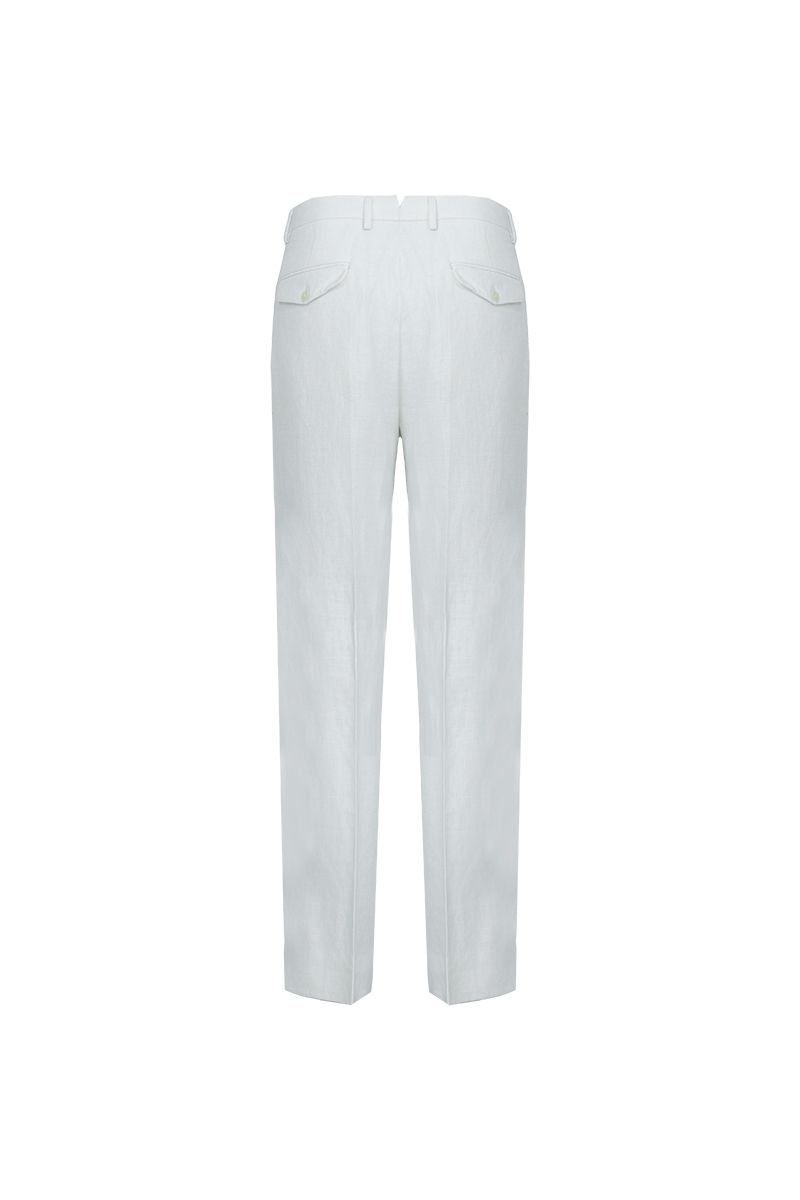THEODORE Ivory Double-Pleat Linen Trousers, view 3 of 8