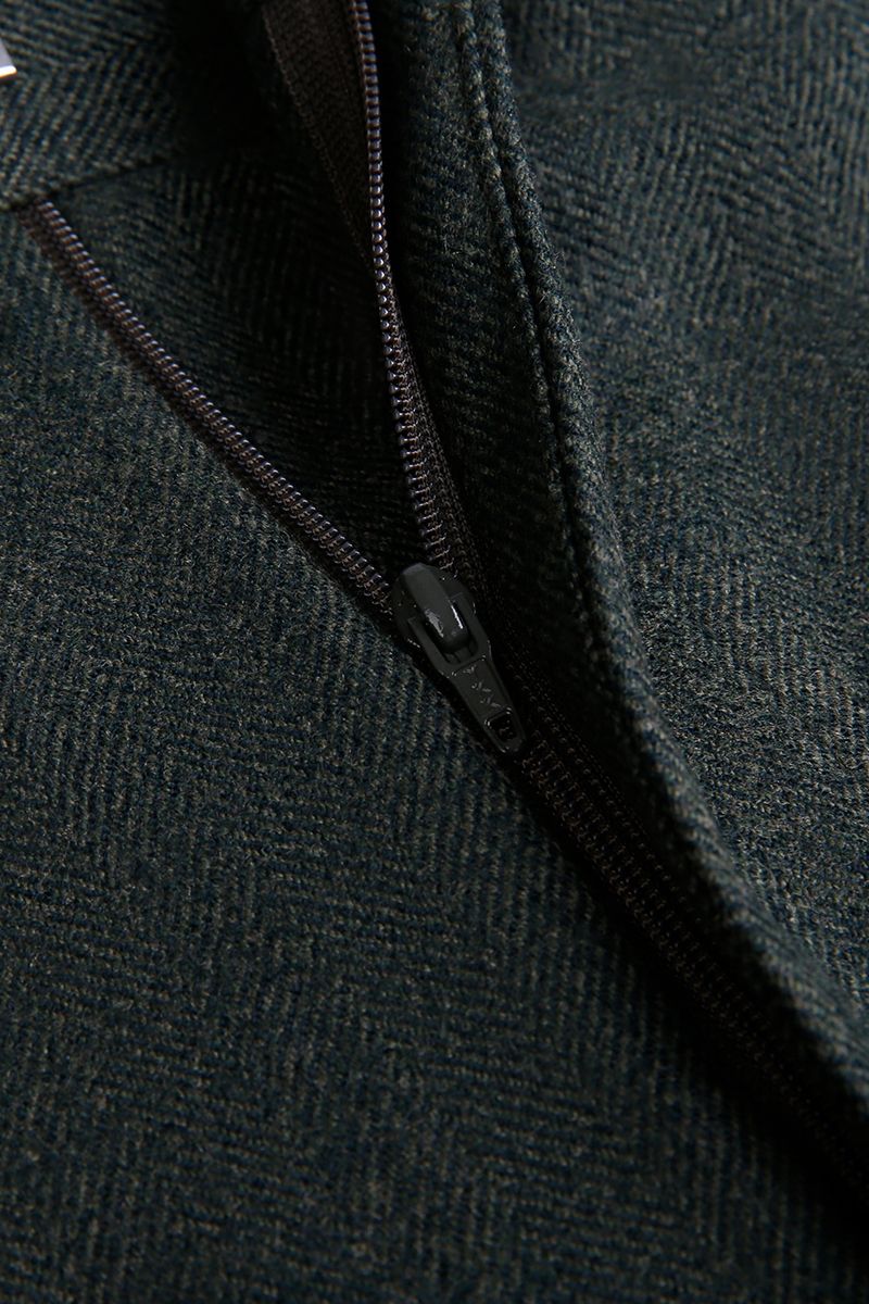 THEODORE Olive Herringbone Wool Trousers, view 3 of 6