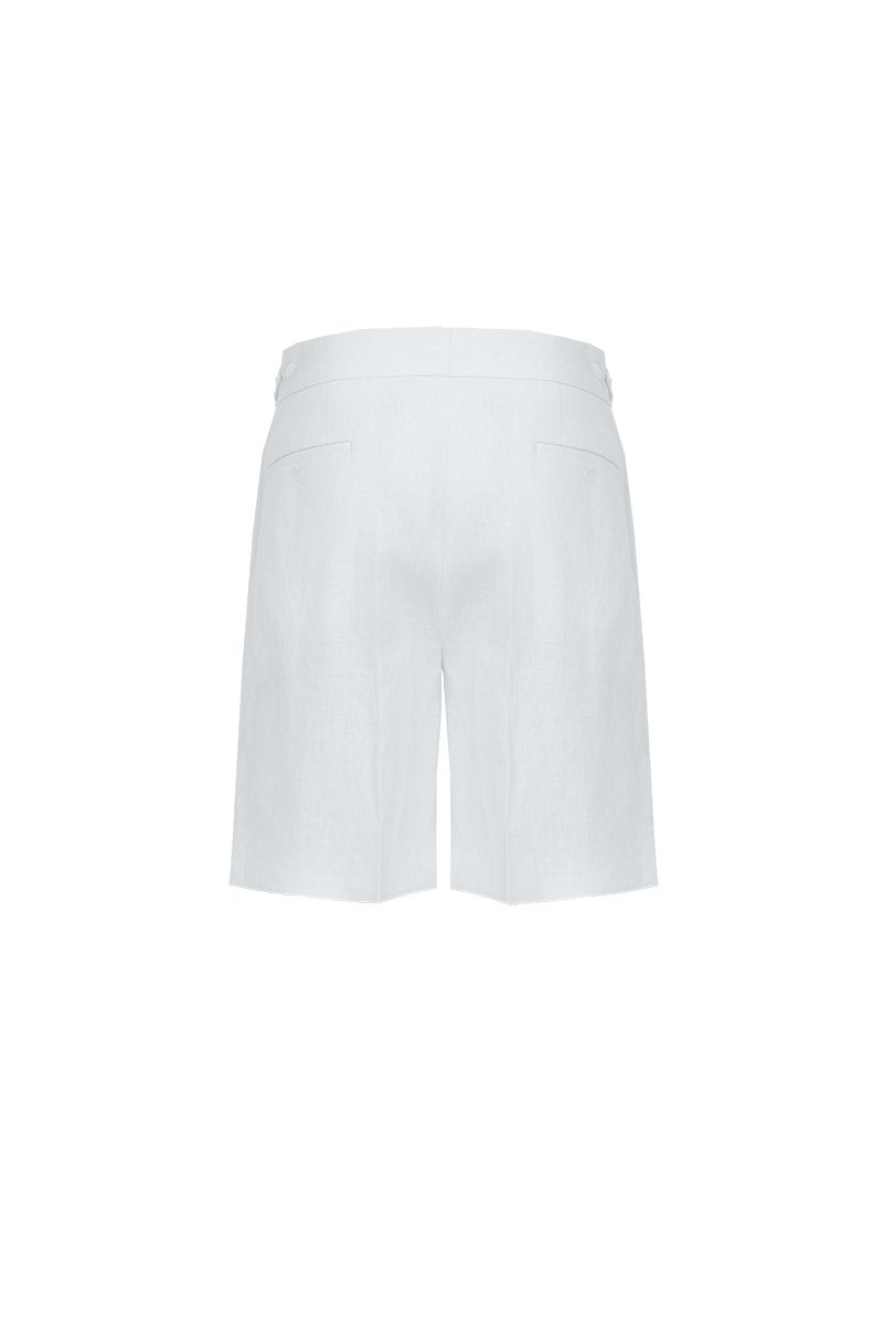 THEODORE White Single-Pleat Linen Shorts, view 3 of 8