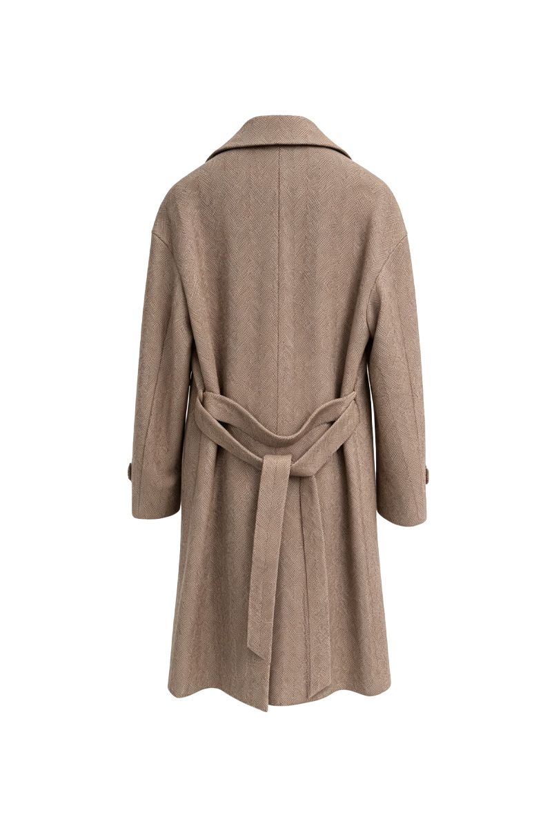 THEODORE Coffee Striped Wool Overcoat, view 2 of 7
