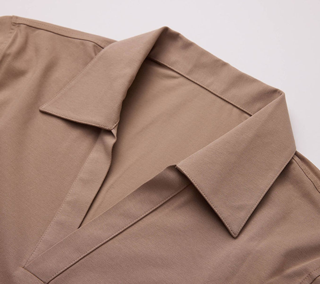 THEODORE The Beaulieu Taupe Cotton-Blend Open-Collar Polo, view 3 of 4