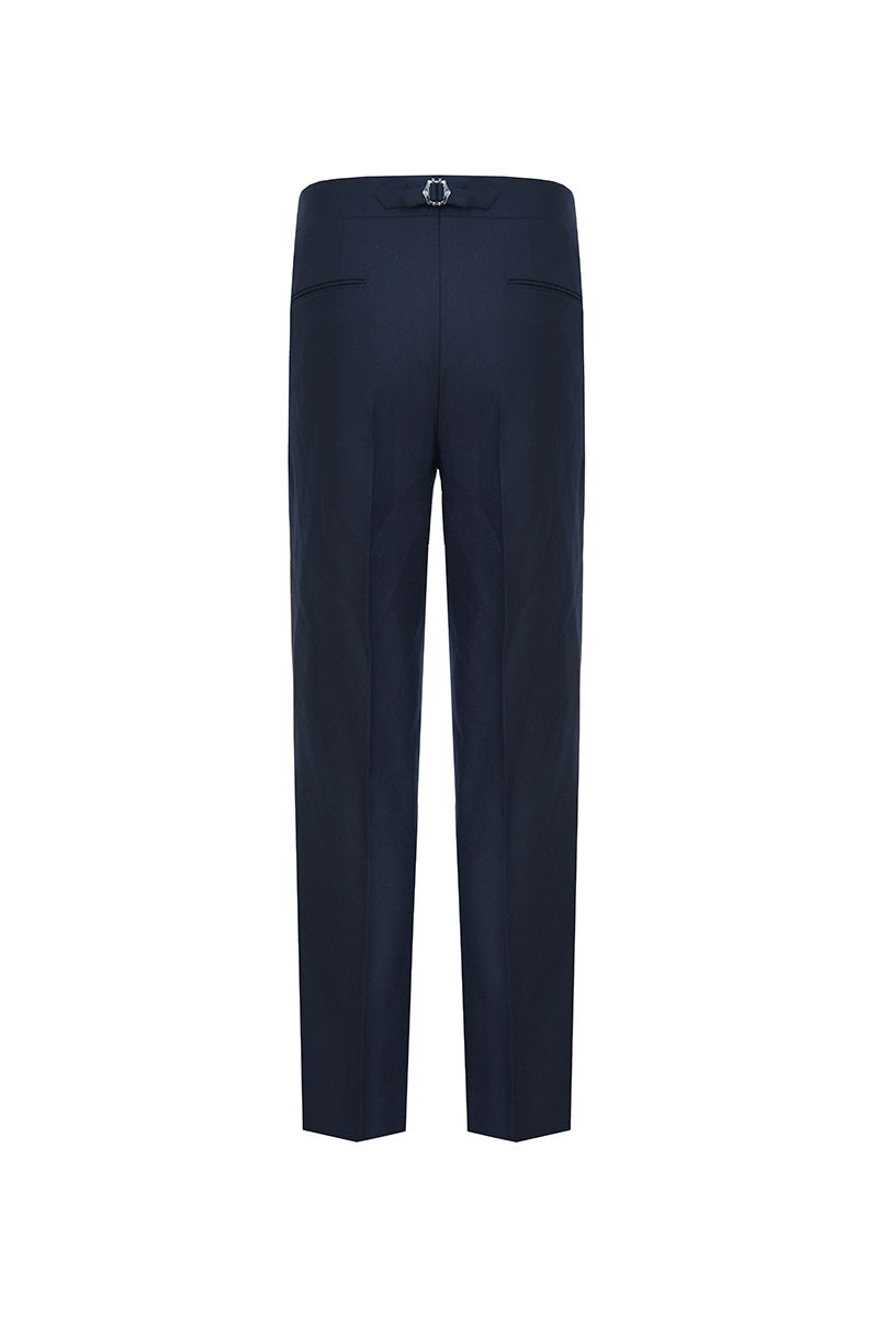 THEODORE Navy Button-Tab Wool Trousers, view 3 of 8