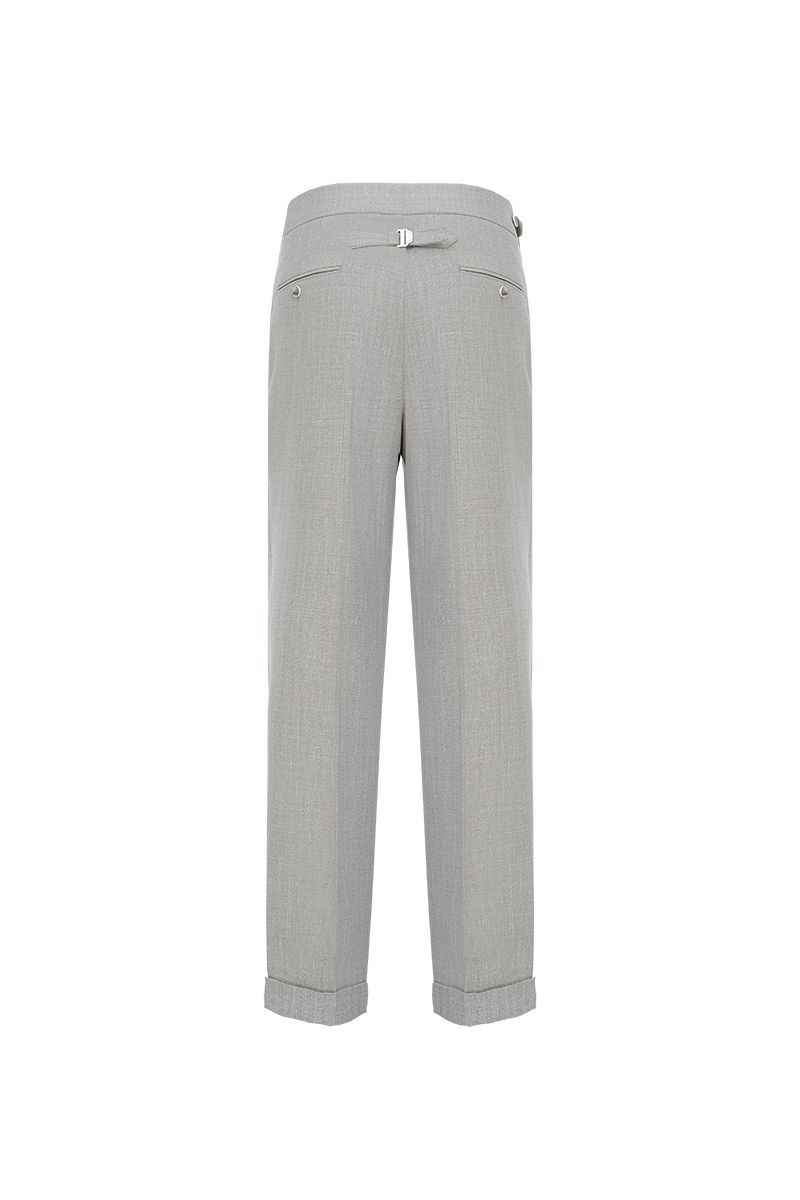 THEODORE Taupe Box-Pleat Wool Trousers, view 3 of 9