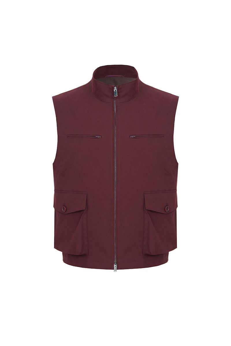 THEODORE Burgundy Cotton Gilet, view 1 of 2
