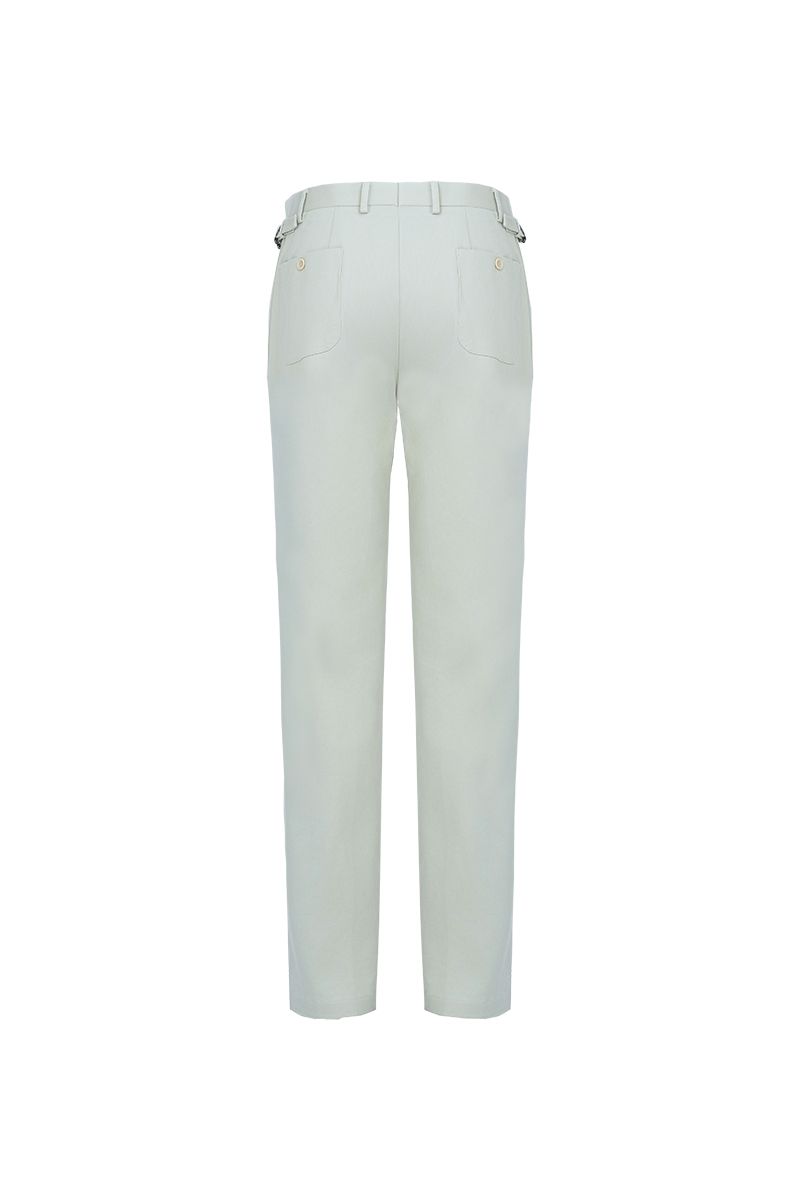 THEODORE Light Grey Flat-Front Cotton Trousers, view 3 of 7