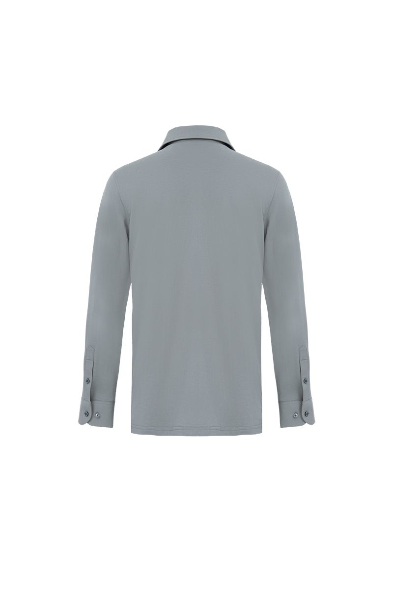 THEODORE The Alassio Grey Piqué Cotton-Blend Long-Sleeve Polo, view 3 of 6