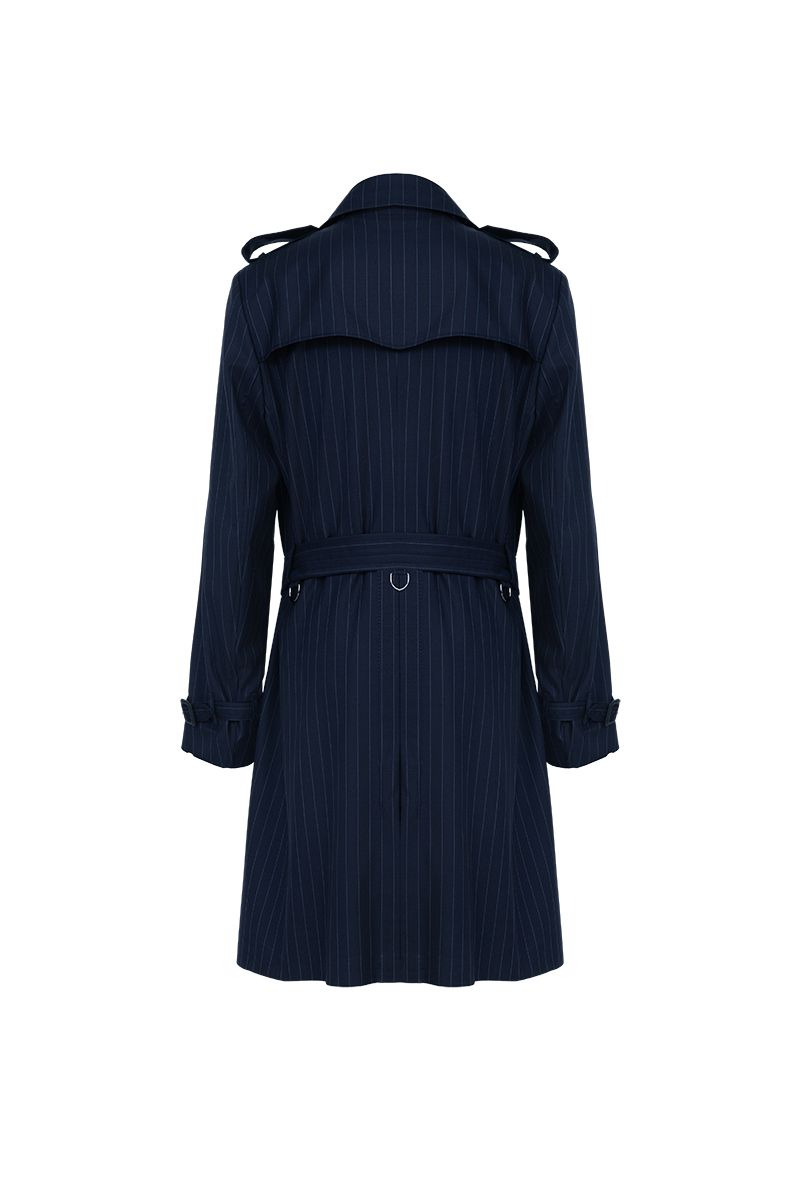 THEODORE Navy Striped Wool Trench Coat, view 2 of 9