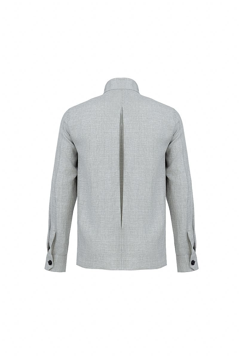 THEODORE Khaki Striped Wool Overshirt, view 2 of 2