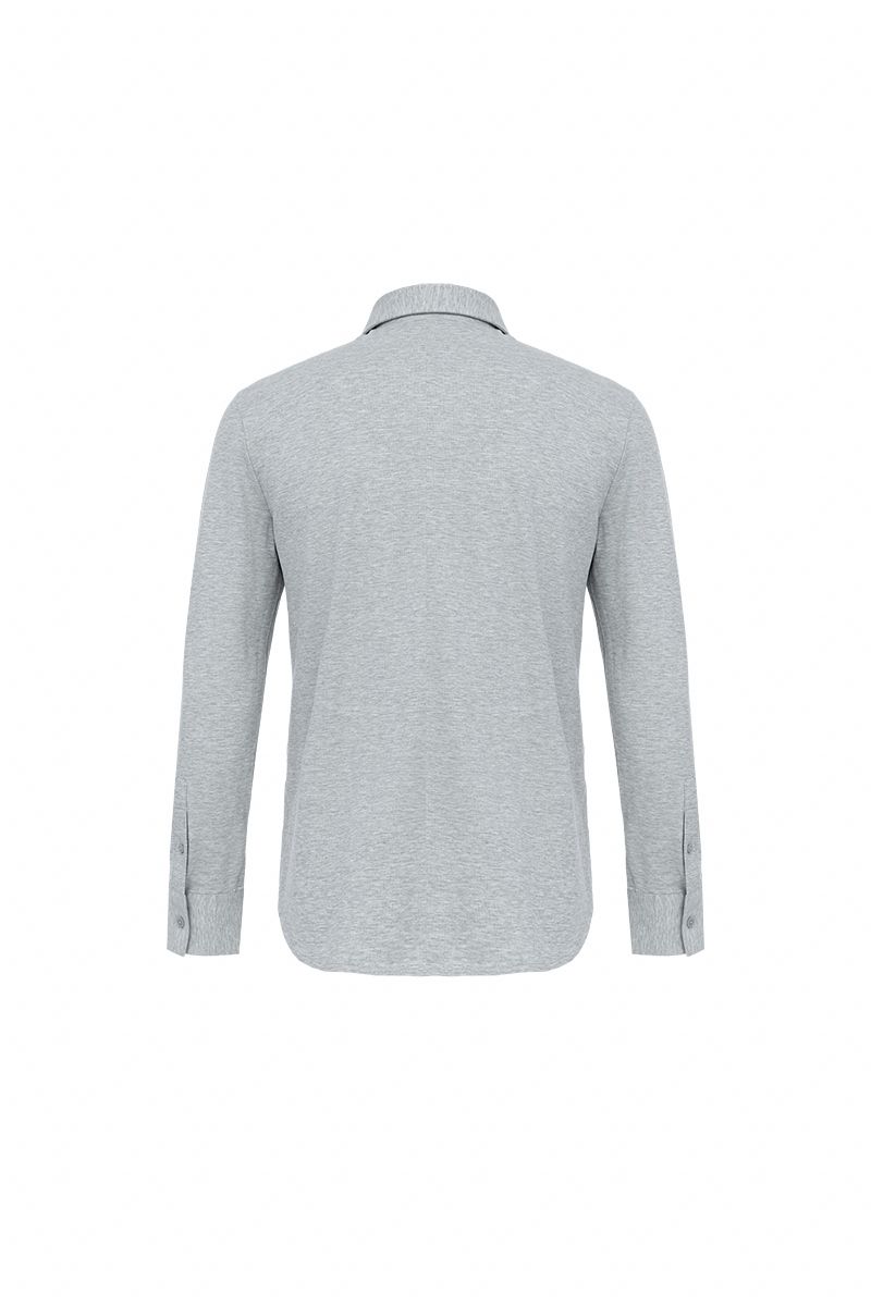 THEODORE The Rovinj Light Grey Cotton-Blend Long-Sleeve Polo, view 3 of 7