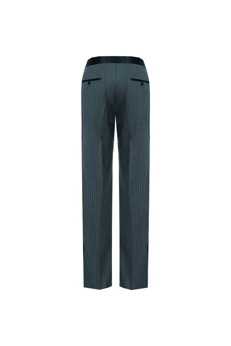 THEODORE Charcoal Striped Flat-Front Wool Trousers, view 3 of 7