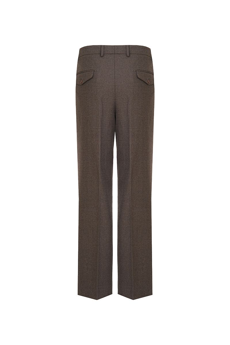 THEODORE Coffee Herringbone Double-Pleat Wool Trousers, view 3 of 8