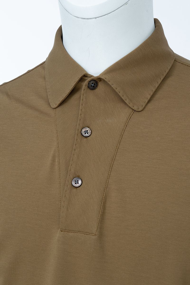 THEODORE The Calvi Khaki Piqué Blend Three-Button Polo, view 3 of 5
