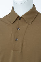 THEODORE The Calvi Khaki Piqué Blend Three-Button Polo, view 3 of 5