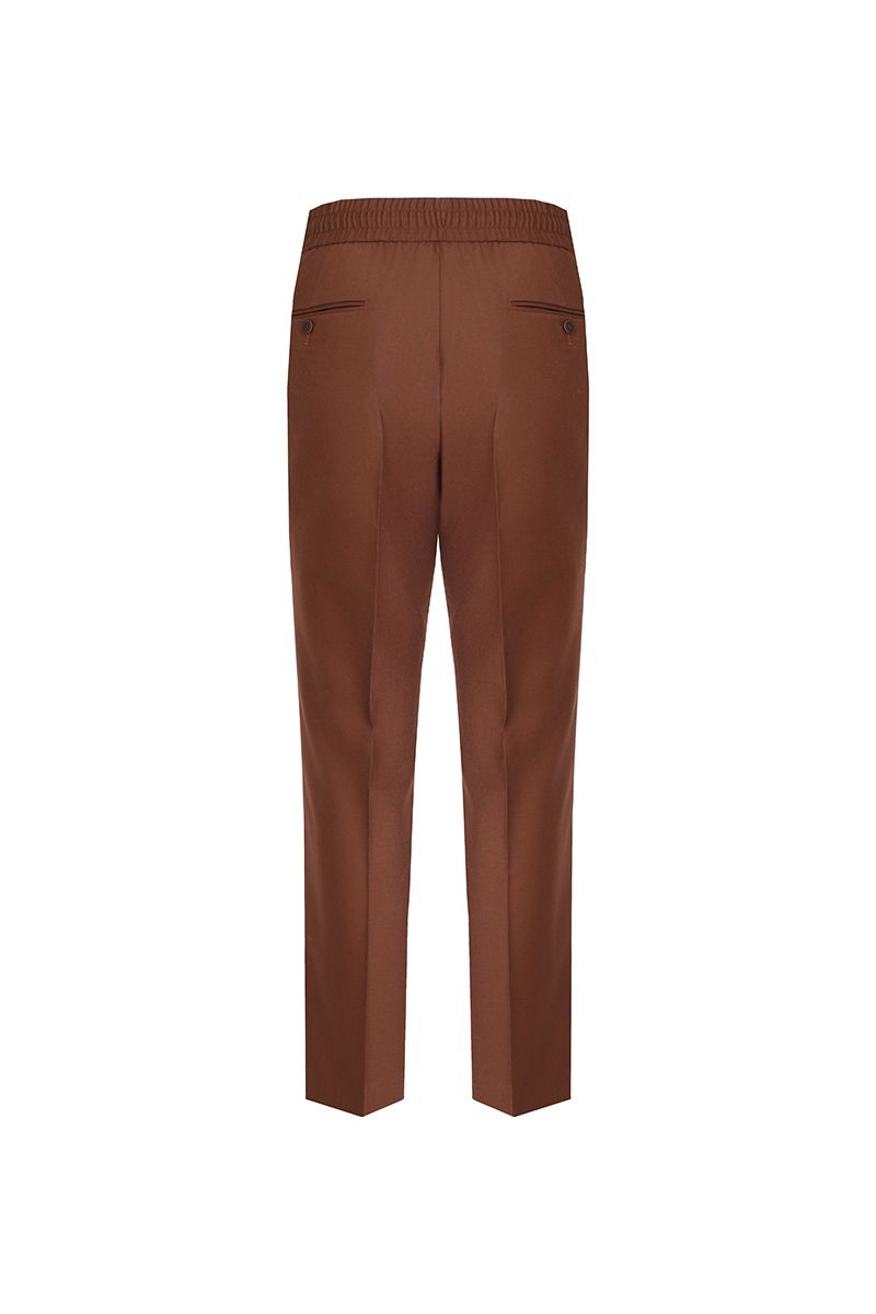 THEODORE Brown Elastic-Back Wool Trousers, view 3 of 10