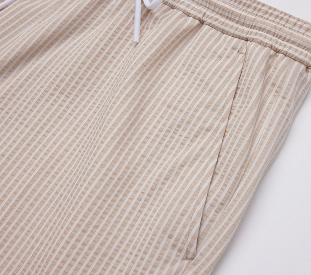 THEODORE Khaki Striped Cotton Shorts, view 5 of 6