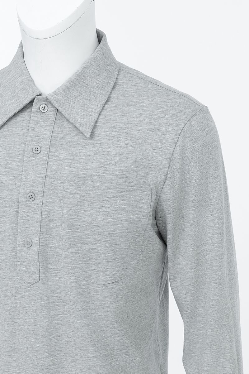 THEODORE The Rovinj Light Grey Cotton-Blend Long-Sleeve Polo, view 4 of 7