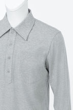 THEODORE The Rovinj Light Grey Cotton-Blend Long-Sleeve Polo, view 4 of 7