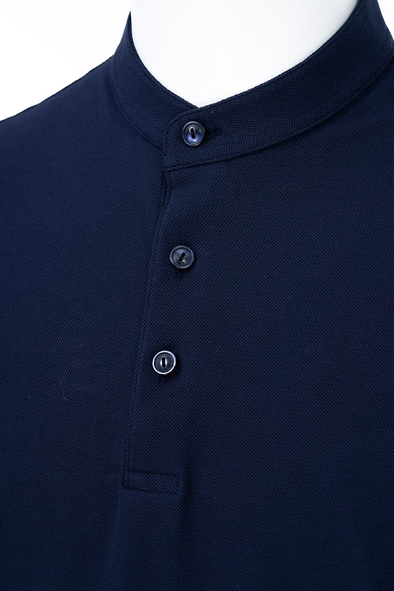THEODORE The Gaeta Navy Cotton-Blend Stand-Collar Polo, view 4 of 7