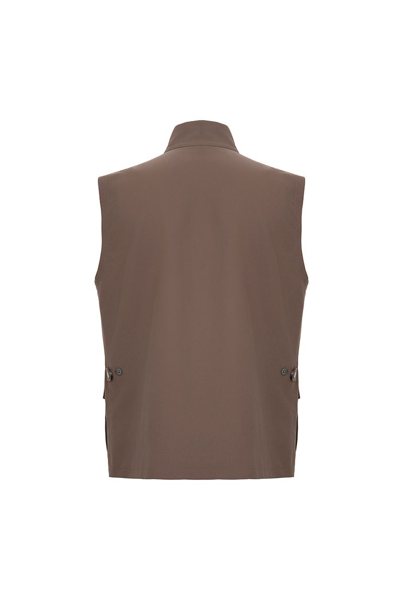 THEODORE Brown Cotton Gilet, view 2 of 2