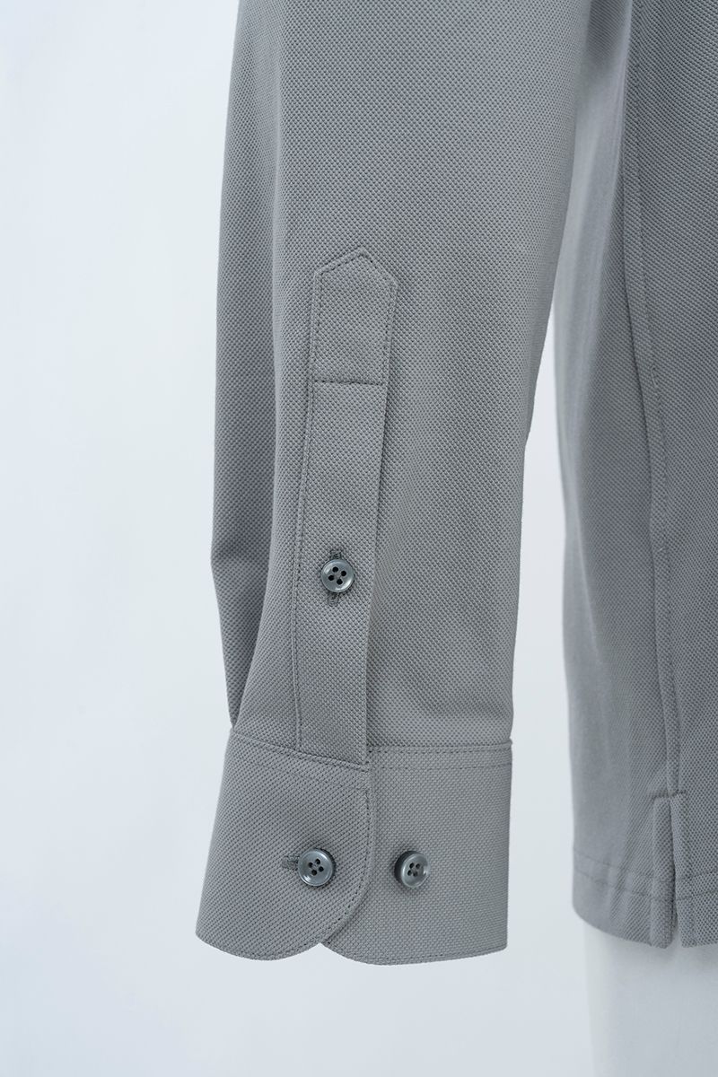 THEODORE The Alassio Grey Piqué Cotton-Blend Long-Sleeve Polo, view 4 of 6