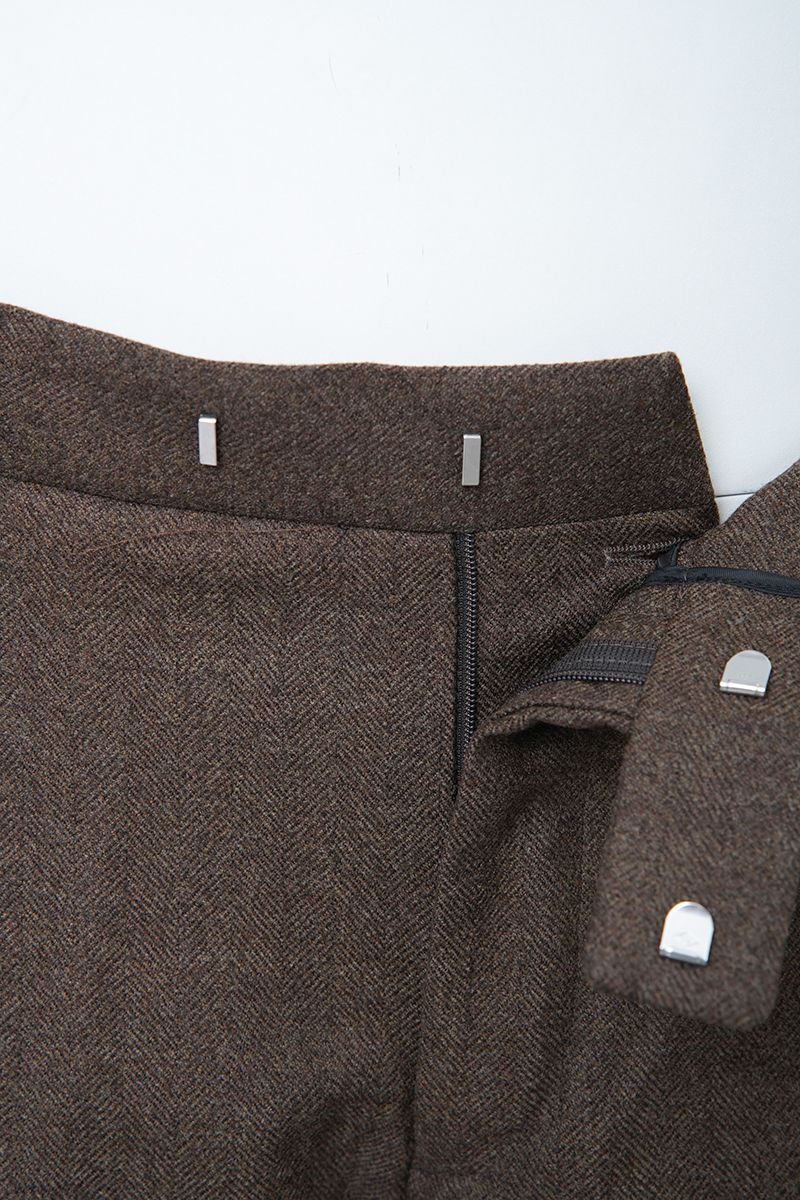 THEODORE Coffee Herringbone Double-Pleat Wool Trousers, view 4 of 8