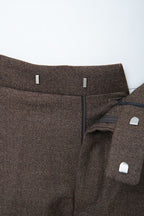 THEODORE Coffee Herringbone Double-Pleat Wool Trousers, view 4 of 8