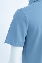 THEODORE The Hvar Blue Cotton-Blend Spread-Collar Polo, view 4 of 6