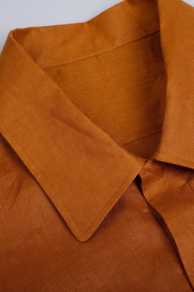 THEODORE Yellow Linen Popover Shirt, view 4 of 7
