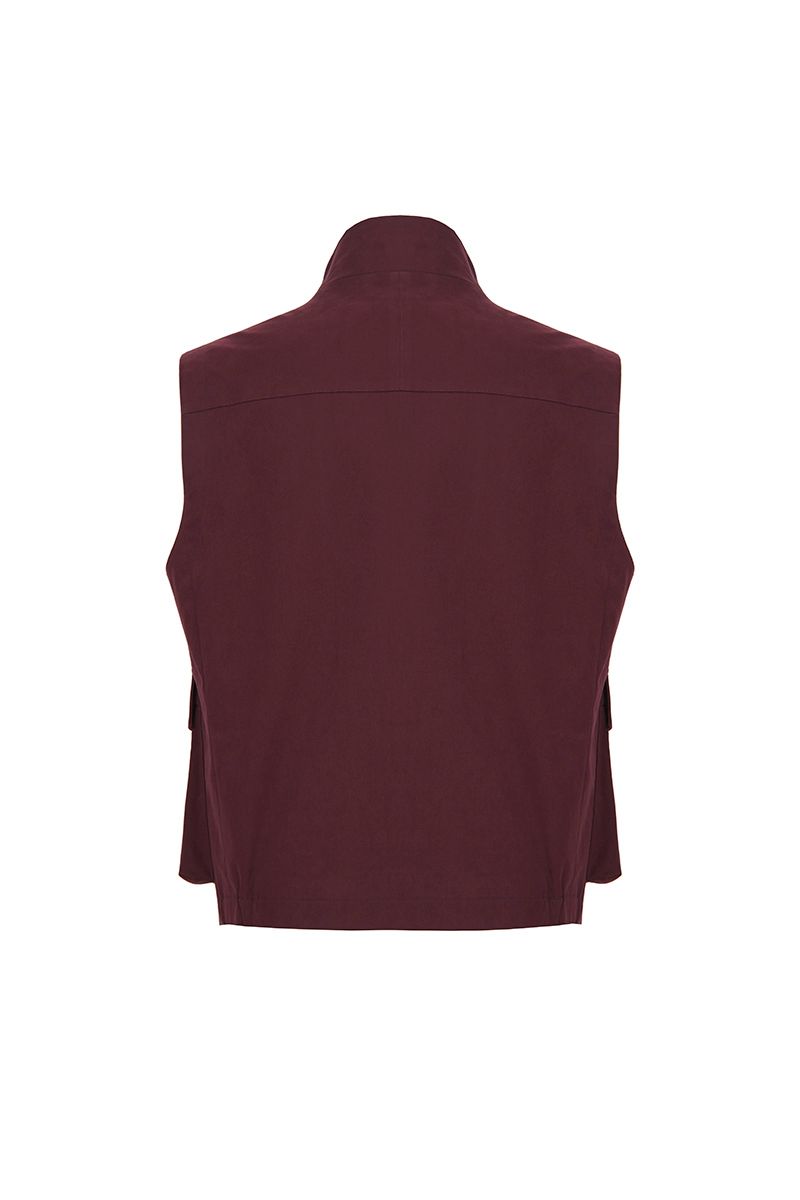 THEODORE Burgundy Cotton Gilet, view 2 of 2