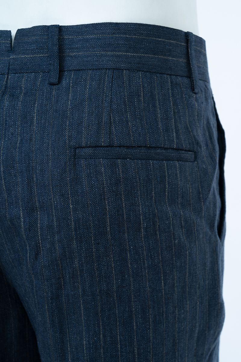THEODORE Navy Lightweight Striped Linen Trousers, view 4 of 8