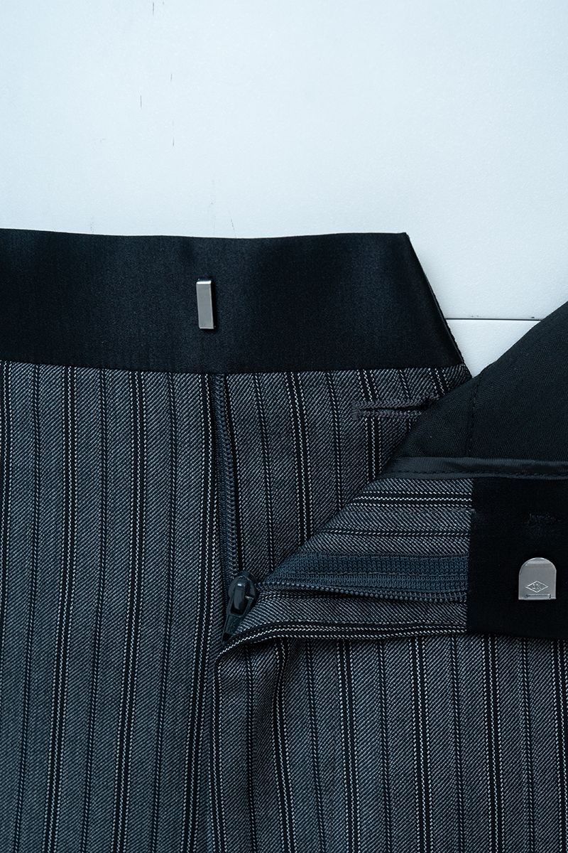 THEODORE Charcoal Striped Flat-Front Wool Trousers, view 4 of 7
