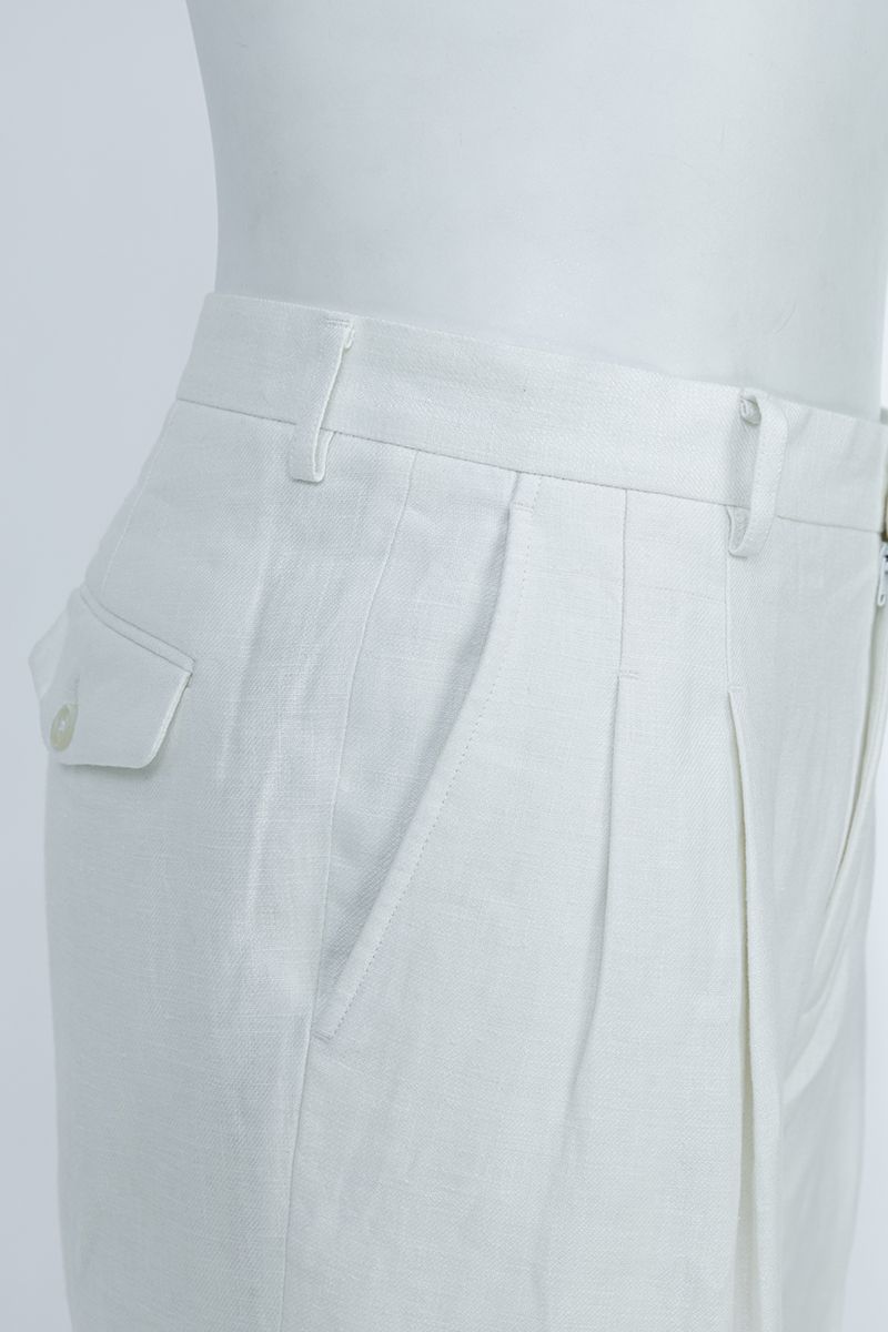 THEODORE Ivory Double-Pleat Linen Trousers, view 4 of 8