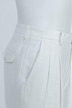 THEODORE Ivory Double-Pleat Linen Trousers, view 4 of 8