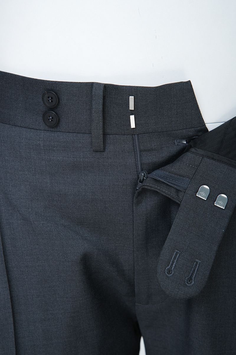 THEODORE Charcoal Button-Tab Wool Trousers, view 4 of 8