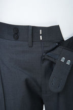 THEODORE Charcoal Button-Tab Wool Trousers, view 4 of 8