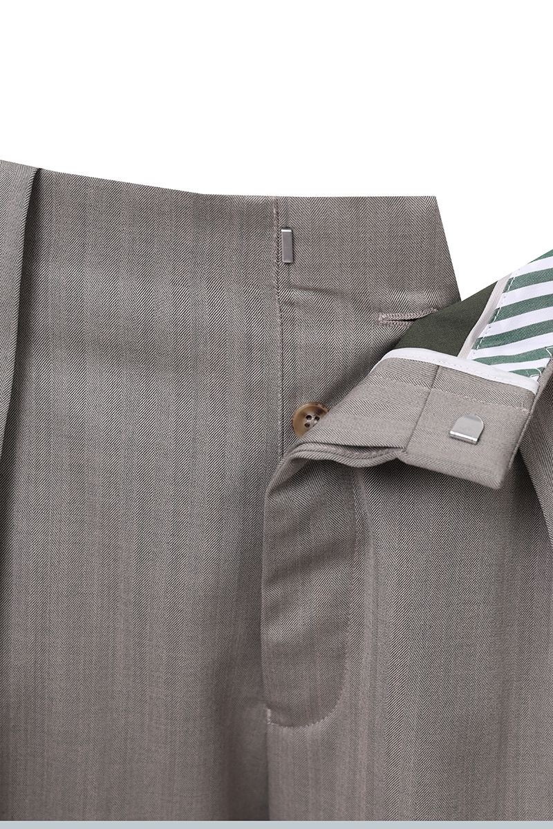 THEODORE Grey Wide-Leg Herringbone Wool Trousers, view 4 of 8