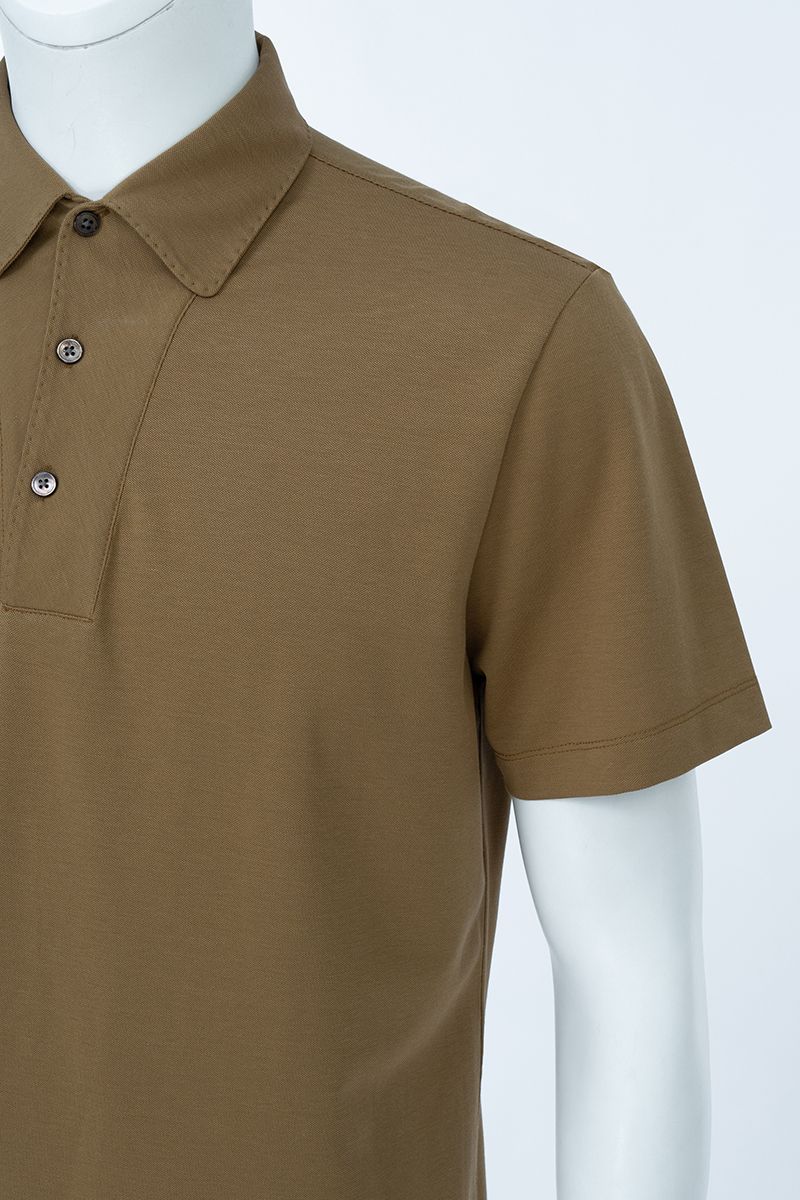 THEODORE The Calvi Khaki Piqué Blend Three-Button Polo, view 4 of 5