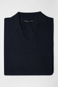 3J Whisky Shot Polo in navy, folded flat lay with open collar