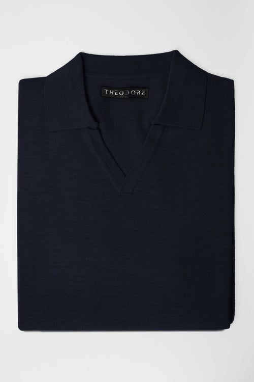 3J Whisky Shot Polo in navy, folded flat lay with open collar