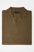 3J Whisky Shot Polo Olive folded flat showing the open collar