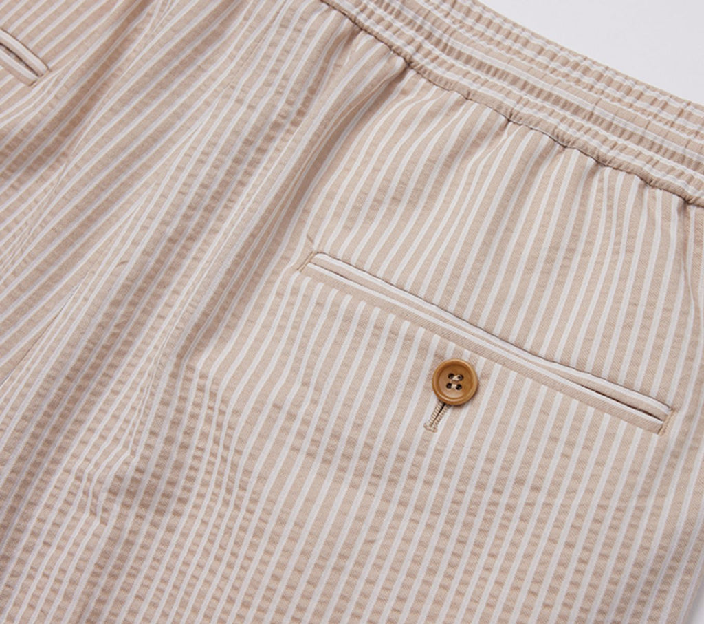 THEODORE Khaki Striped Cotton Shorts, view 6 of 6