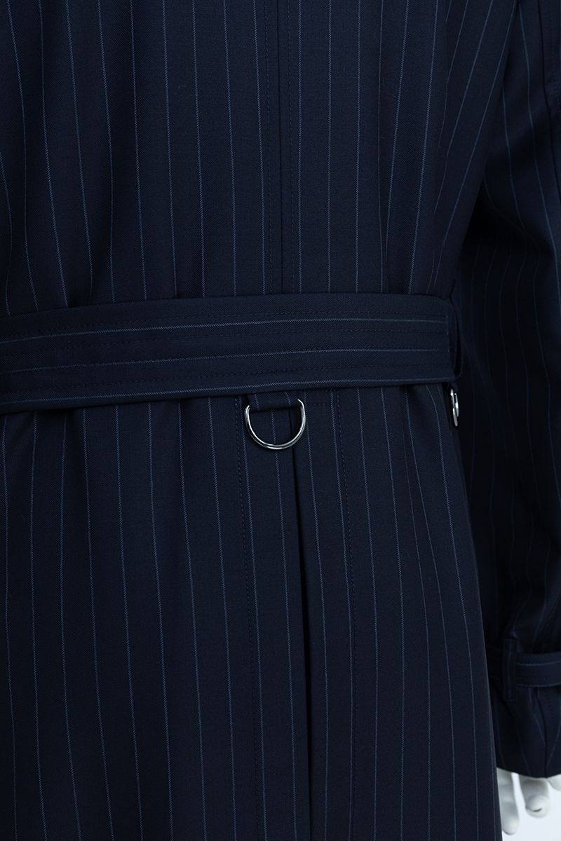THEODORE Navy Striped Wool Trench Coat, view 3 of 9