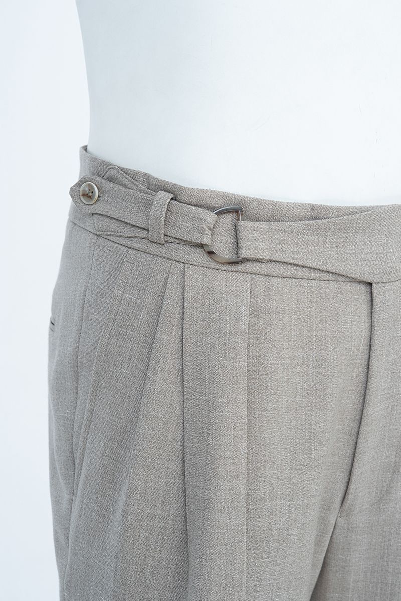 THEODORE Taupe Box-Pleat Wool Trousers, view 5 of 9