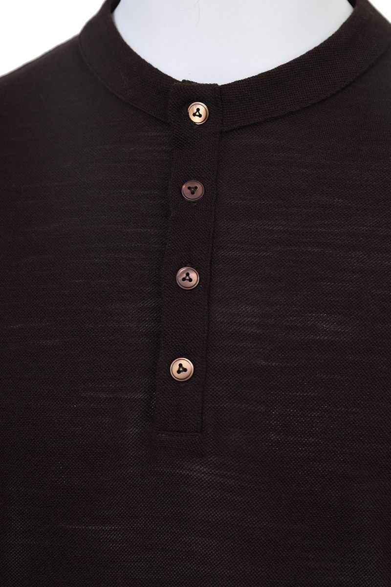 THEODORE The Sperlonga Brown Piqué Blend Stand-Collar Polo, view 5 of 7